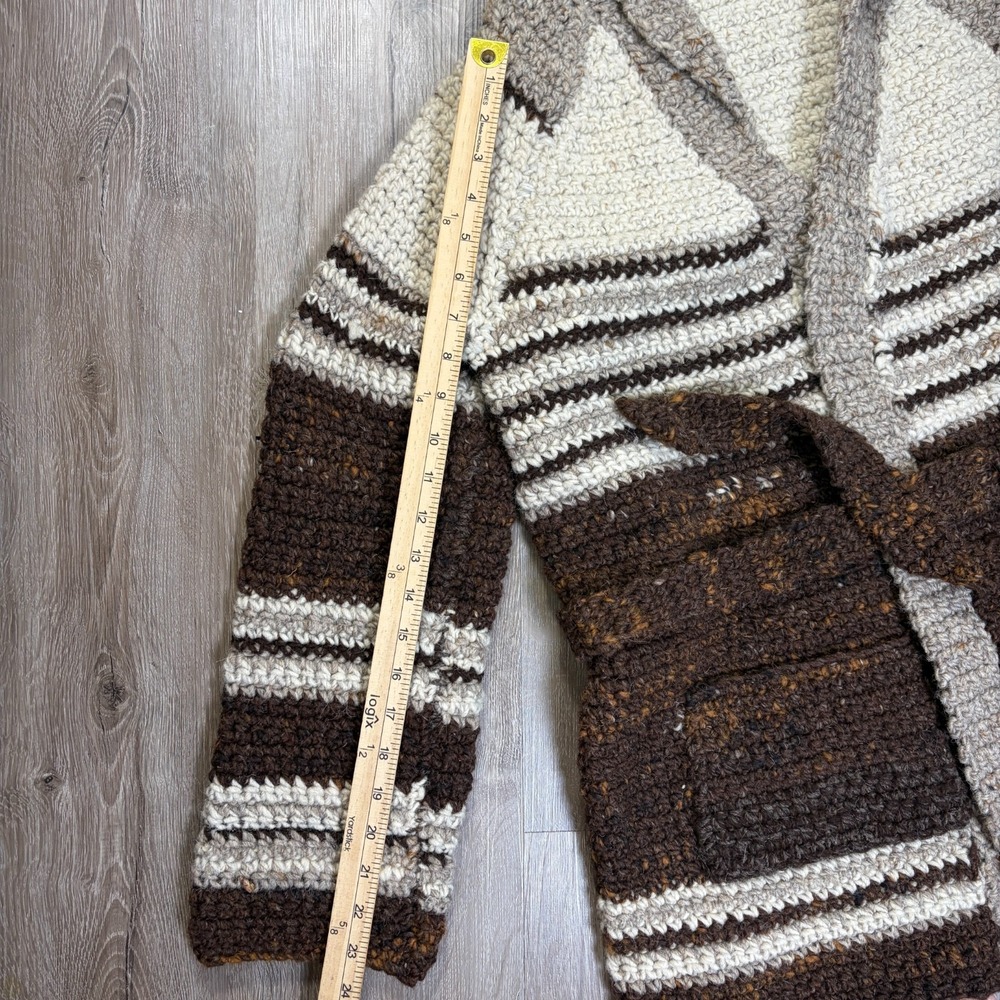Wool Cargidan Heavyweight Thick Small Medium Brown Knit Shawl Collar - Picture 4 of 6